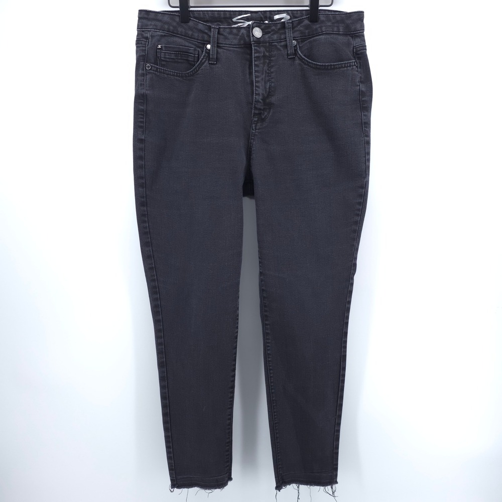 Seven7 Women Jeans Mid Rise Ankle Skinny 16 Black Frayed Hem Casual Edgy‎